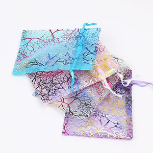 Personnalisé Populaire Boutique Or-Estampillé Coloré <span class=keywords><strong>Corail</strong></span> Cordon De <span class=keywords><strong>Mariage</strong></span> Bonbons Sachet Cadeau Emballage Sac En Organza - Product Image 1