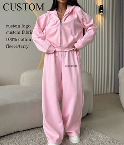 ชุดเซ็ตเสื้อฮู้ดซิปและกางเกงขายาวทรงบานสไตล์วินเทจสตรีทแวร์ลำลองสั่งทำขายส่งได้ - Product Image 1