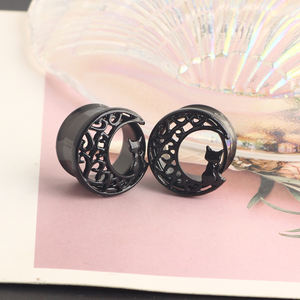 Venta al por Mayor de Túneles y Plugs para Orejas de Acero Inoxidable con Diseño de Gato Negro <span class=keywords><strong>en</strong></span> la Luna, de 6-16 mm, Pendientes de Doble Abertura, Kit de Ensanchadores para <span class=keywords><strong>Piercings</strong></span> Corporales - Product Image 4