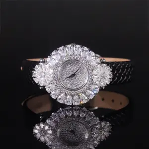 JW004 Bleibender Schmuck OEM Uhrenfabrik Luxus Diamant uhren 925 Sterling Silber Custom Damen VVS Moissan ite Leder uhr