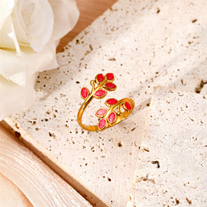 <span class=keywords><strong>Anillo</strong></span> Abierto de Acero Inoxidable con Diseño de Hoja y Flor para <span class=keywords><strong>Mujer</strong></span>, Joyería Coreana de Moda INS de Acero de Titanio, Regalo de Cumpleaños - Product Image 1