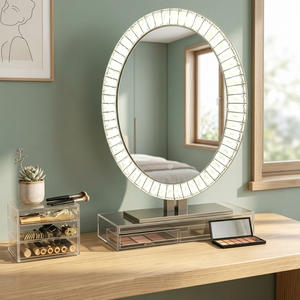 Miroir LED mural à commande tactile, style Art Déco moderne, éclairé, anti-buée, avec lumière de maquillage pour salle de bain - Product Image 2