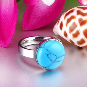 Vente en gros de bijoux de mode : Bagues rondes circulaires en acier inoxydable plaqué or 18 carats, étanches, avec turquoise bleue, pour femmes et hommes - Product Image 6
