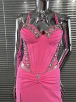 Robe bustier rose chic transfrontalière à décolleté plongeant, taille cintrée et fente, style européen et américain, robe de soirée bandage