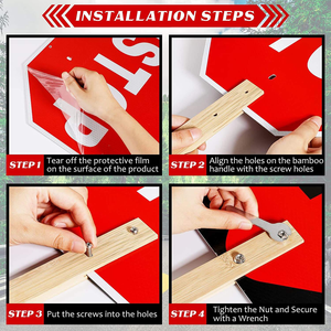 Señal de Advertencia de Tráfico Manual con Mango de Madera Personalizada, Reflectante, de Parada y Reducción de Velocidad - Product Image 4