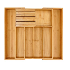 Bamboo Drawer Organizer Expandable <b>Storage</b> <b>Box</b> For <b>Kitchen</b> Knives And Silverware With Compartments 18L Rectangular - Product Image 1