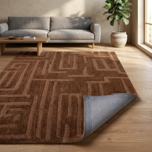 Tapis géométrique marron tufté à la main avec envers en latex, tapis doux en laine acrylique pour chambre à coucher, salon, décoration intérieure - Product Image 5