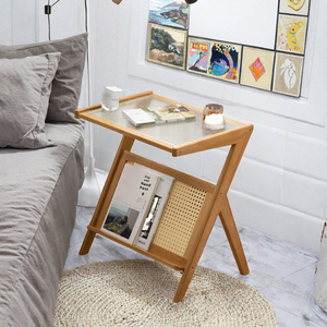 Table basse moderne en bambou avec plateau en métal et étagère de rangement, style scandinave, meubles de salon, structure en fer - Product Image 3