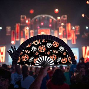Abanico Plegable Grande de Plástico y Tela con Diseño Tallado, Esencial para Festivales de Música, Decoración Elegante, Accesorio EDM para Fiestas, Abanico de Clic - Product Image 2