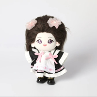 Tenue de demoiselle d'honneur gothique personnalisée OEM pour poupée en coton de 15 cm – Robe noire avec tablier, chaussures et accessoires pour cheveux pour poupée en peluche