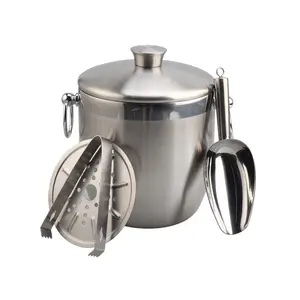 Double Wall Stainless Steel Insulated <b>Ice</b> Bucket, Including Strainer & <b>Ice</b> Cover <b>Ice</b> Tongs - Product Image 1