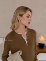Pull en tricot acrylique color block pour femme avec demi-fermeture à manches longues – Collection automne (vente en gros)