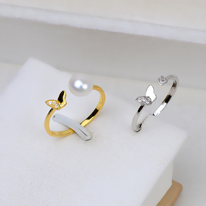 Anillo Abierto de Plata S925 Wenchi con Mariposa para Mujer, Ajustable, para Joyería DIY con Perlas, Modelo de Colección 95 de Moda - Product Image 1