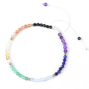3mm Tiny Round Faceted Natural Gemstone <strong>Beaded</strong> <strong>Bracelet</strong>, Small Mini Durable Adjustable Healing Crystal Gem Stone <strong>Bracelets</strong> - Product Image 1