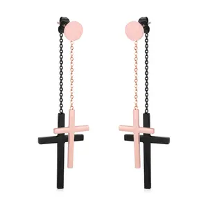 Double Cross Drop Dangle Earrings Rose Gold And Black Fashion Accessories For Women Party Chic Gift Wholesale Price