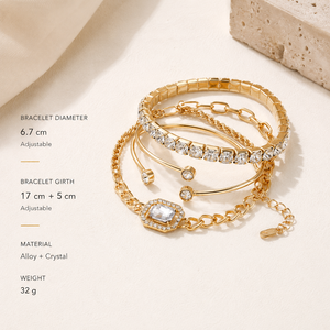 Hot Sell Vintage Gold Plated Zinc Alloy Square Diamond Adjustable Charm <b>Bracelet</b> Bangles Set High Polished Women's Jewelry Third - Product Image 3