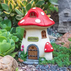 花园草坪树脂太阳能小房子雕像蘑菇树屋装饰发光二极管发光家居装饰