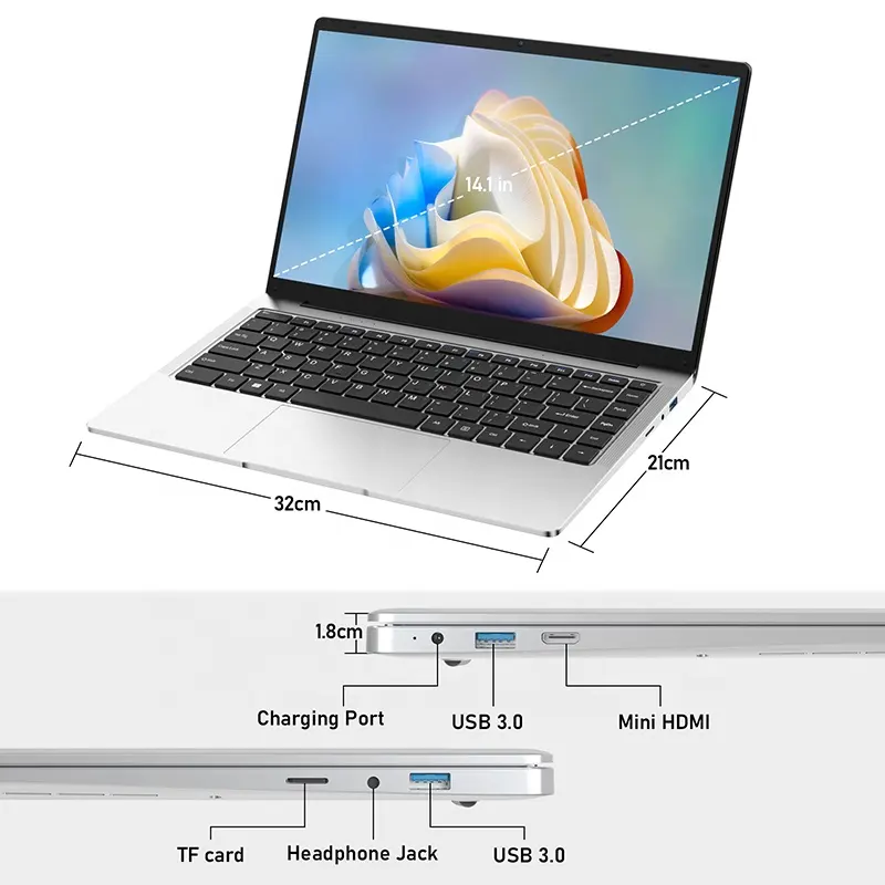 2023 murah 14 inci Intel Celeron J4105 Notebook PC 8gb Ram 128gb SSD Oem Laptop