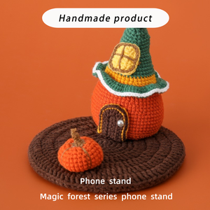 Support <span class=keywords><strong>de</strong></span> téléphone portable en laine tissée à <span class=keywords><strong>la</strong></span> main en forme <span class=keywords><strong>de</strong></span> feuille, écologique, crocheté, série Forêt Magique, avec motif d'escargot rose - Product Image 1