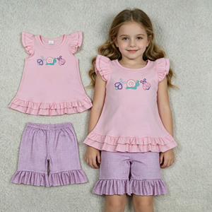 Ensemble 2 pièces T-shirt et short pour enfants en coton et élasthanne respirant avec broderie d'insectes, style décontracté, vente en gros, prêt à expédier (RTS) - Product Image 1