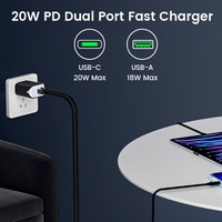 Mayoristas B2B, Cargador de Pared USB C de Doble Puerto 1C1A de 20W con Tecnología GaN, Mini Adaptador de Carga Rápida Compacto PD