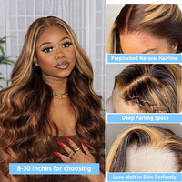 Perruque en cheveux humains abordable, ombrée marron, sans colle, avec dentelle frontale HD pré-épilée, blond miel, pour femmes noires