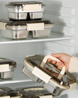 Voedselveilige roestvrijstalen lunchbox, draagbare bentobox met grote capaciteit en handvat, lekvrije fruitcontainer voor picknick