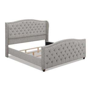 DB Marcella Silver Grey Polyester Upholstered Shelter Headboard <b>Bed</b> Set Soft King and <b>Queen</b> <b>Size</b> Bedroom Furniture - Product Image 5