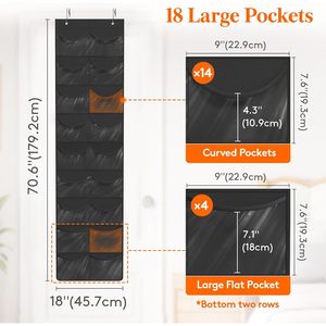 Over The Door Hat Organizer 18 Pockets Clear Deep Hanging Storage For Baseball Caps <b>Coat</b> And Cap Rack With 2 <b>Hooks</b> - Product Image 2