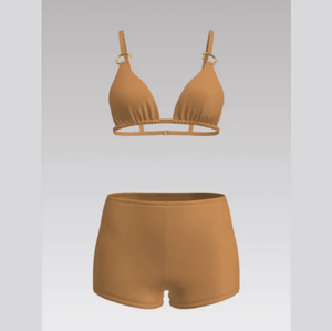 Ensemble de maillot de bain deux pièces chic et sportif personnalisé avec col en V et anneau en O, et bas de maillot taille haute pour la plage et les sports nautiques - Product Image 1