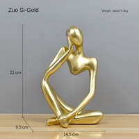 Juego de 3 Piezas de Esculturas de Resina Abstractas Minimalistas de Lujo, Figura Humana Hueca en Blanco Mate con Baño de Oro Electrolítico