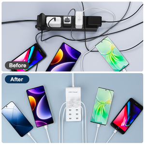 VINISEM Cargador Inteligente 10 en 1 USB y Tipo-C para Oficina/Ordenador Portátil Cable <span class=keywords><strong>de</strong></span> 2m, 10 Salidas para Teléfono Blanco con Enchufe EE. UU./Reino Unido/UE - Product Image 5