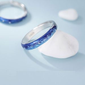 Anillo de Pareja con Diseño Romántico de Cielo Estrellado Azul para Mujer y Hombre, Joyería para Bodas y Fiestas, Anillos de Pareja Ajustables Abiertos para la Noche de Verano - Product Image 4