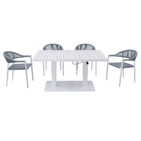 Ensemble de 5 chaises de salle à manger de jardin moderne, meubles de patio extérieur, table en aluminium et corde réglable en hauteur, 4 chaises