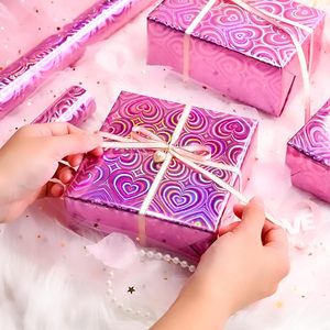 <b>Pink</b> Holographic Heart Wrapping Paper Mini Roll Double Side Metallized 46.8 Sq Ft Valentine's Day Gift <b>Wrap</b> - Product Image 5