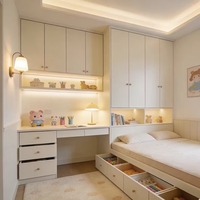 Meubles de chambre à coucher Tatami sur mesure avec lit intégré, bureau et armoire pleine hauteur avec bande lumineuse LED