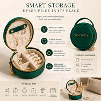 Étui de voyage rond de luxe pour bijoux, logo personnalisé, sac organisateur de bijoux portable, mini boîte de rangement pour bijoux avec poignée, OEM ODM