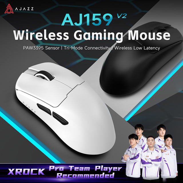 AJAZZ AJ159 V2 Tri-Mode Gaming Mouse, PAW3395 32000DPI, 54g Ultra-Lightweight With Replaceable Battery, Low Latency