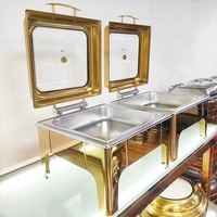 Plat à chafing rectangulaire de luxe en acier inoxydable doré 6L, chauffe-plats à combustible pour buffets et événements de restauration