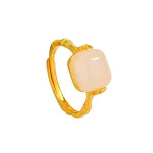 Anillo de plata de ley s925 con calcedonia ámbar en forma de cubo, estilo retro de corte femenino, sensación de lujo ligero y alta gama, g - Product Image 5