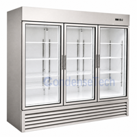 Réfrigérateur vertical pour boissons, trois portes vitrées, refroidissement par air, étagères réglables, dégivrage automatique, 1700L, boulangerie