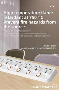 Prise de courant de table en gros d'usine, 5 prises, 10A, interrupteurs de protection contre les surcharges, volet de sécurité, matériau ignifuge pour la maison et le bureau - Product Image 5