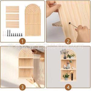 Solid Wood <b>Wall</b> <b>Mounted</b> <b>Shelf</b> Arched Design 3 Tier Storage Display Rack For Plants Ornaments And Decorative Items - Product Image 4