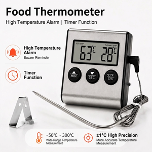 Thermomètre alimentaire numérique avec sonde en acier inoxydable, écran LCD, minuterie, alarme, mesure de la température de la viande pour four, barbecue, grillades - Product Image 3