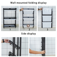 Étagère de rangement murale de cuisine pliable en métal, égouttoir à vaisselle à 3 niveaux, support pour couteaux et planches à découper, porte-baguettes, noir