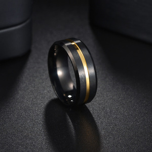 2024New 8mm Gold Groove Abgeschrägte Kante Schwarz Wolfram Ehering für Männer Schwarz Polierter Stahl Verlobung sring Herren Eheringe - Product Image 6