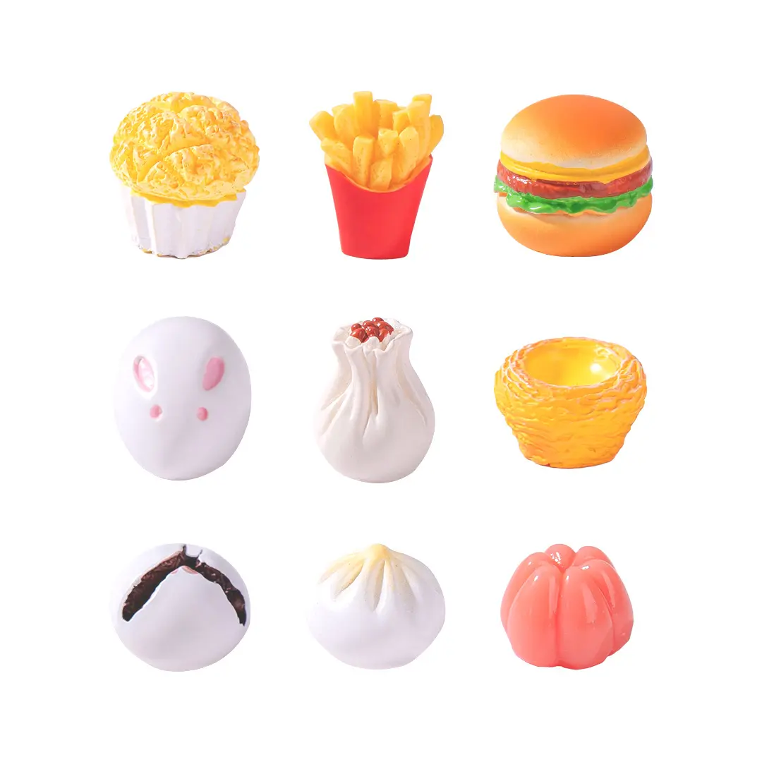 Simulation von Morgen Tee Kuchen Hamburger Essen spielen Zubehör DIY Materialien Großhandel Baby Haus Miniatur Mini Ornamente