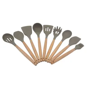 Marque privée en gros Outils de cuisine en bois et silicone Accessoires de décoration de cuisine Ensemble d'ustensiles de cuisine Coffret cadeau