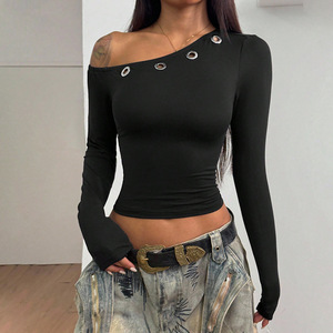 Vêtements d'été pour femmes Nouveaux hauts courts sexy pour filles Tout-aller Style européen américain Tops en métal creux Tops basiques T-shirt pour femmes - Product Image 5
