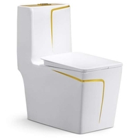 WC monobloc en céramique blanc avec siphon en S et abattant doré pour salle de bain